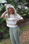 Boxy Silhouette Stripe Lightweight Sweater Top | Taupe