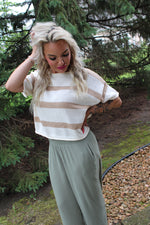 Boxy Silhouette Stripe Lightweight Sweater Top | Taupe