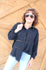 Hot Girl Fall Cutout Lace Blouse | Black