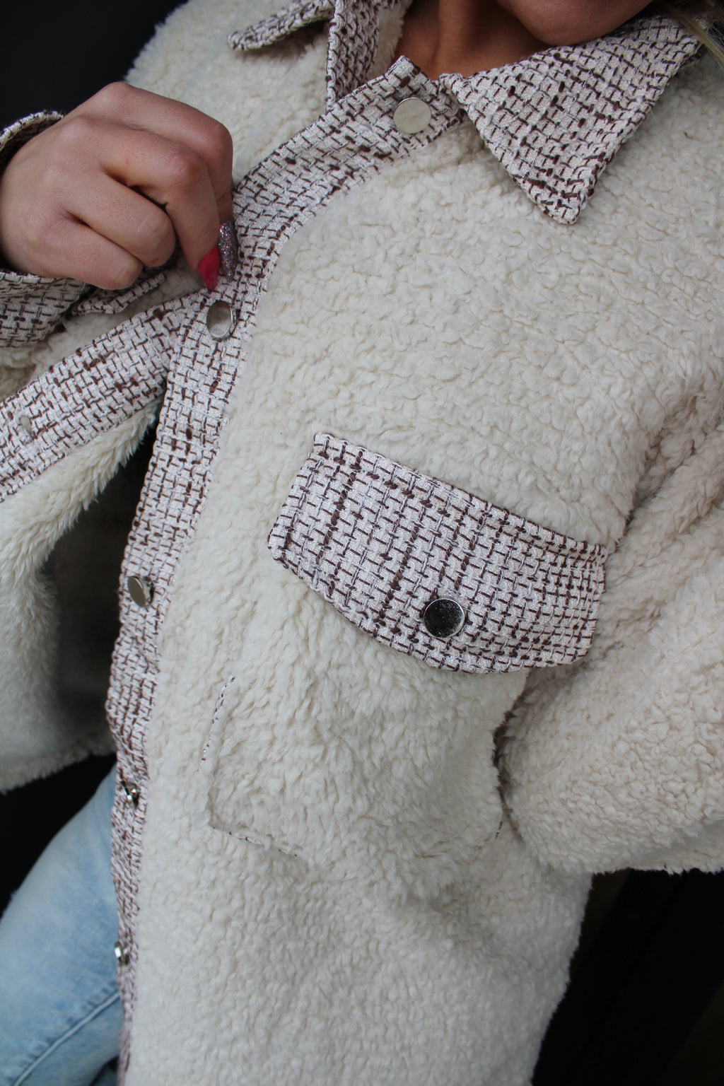 Myrtle Sherpa/Tweed Shacket | Beige