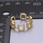 Micro Pave Gold Square Chain Link Adjustable Casual Ring
