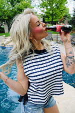Patriotic Cutie Side Bow Striped Top | Navy