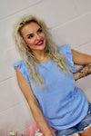 Blue Dream Waffle Knit Ruffled Sleeve Top
