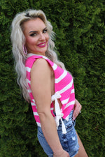 Mom Club Textured Side Bow Tie Vest | Hot Pink