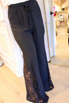Wide Leg Lace Panel Pants | Black