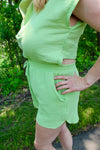 Lime Breeze Double Gauze Cutout Back Romper