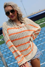 Touchdown Striped Flare Sleeve Sweater