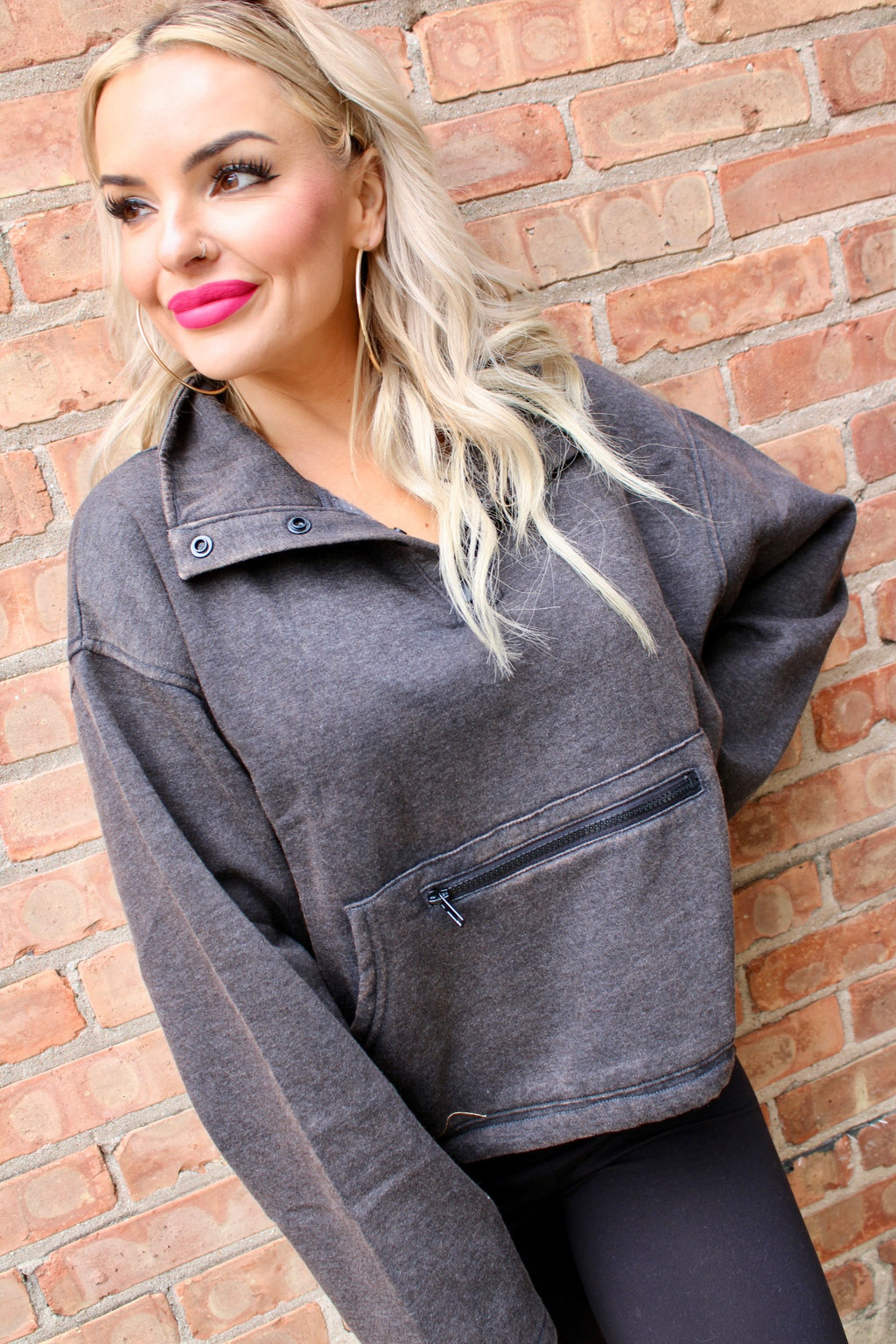 Acid Wash Fleece Pullover | Ash Black
