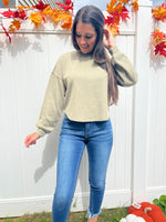 Falling Leaves Ruched Back Long Sleeve Knit Top | Olive