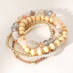 5PCS - Wooden Ball Faceted Beaded Stretch Multi Bracelets: Gray