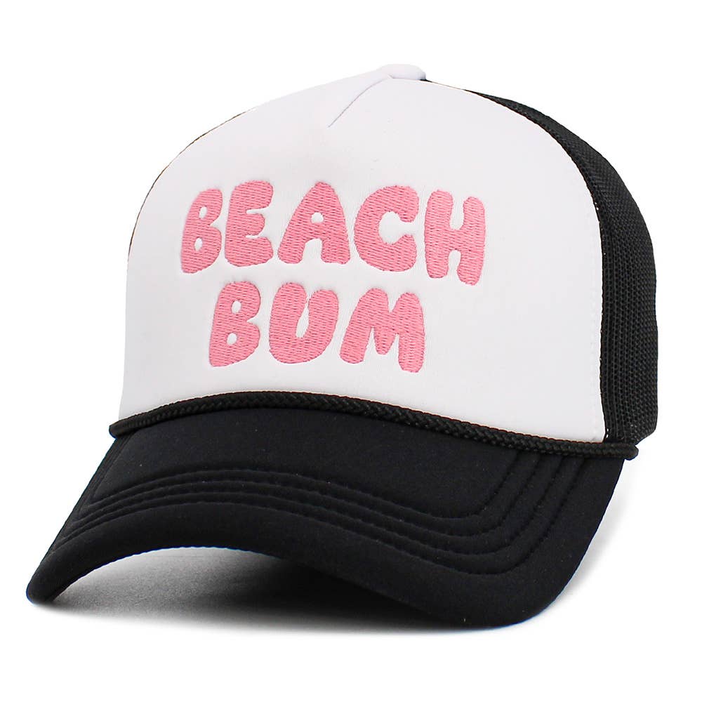 BEACH BUM Message Embroidered Mesh Back Trucker Hat
: Black