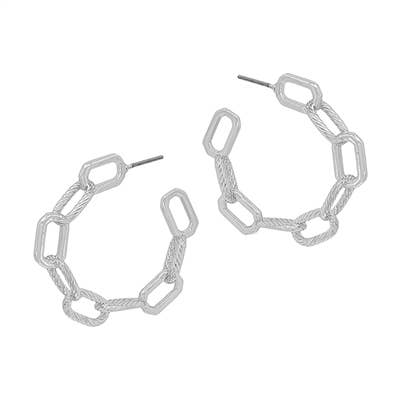 Matte Silver Chain Hoop 1.5" Earring