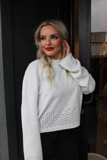 Eyelet Detailed Long Sleeve Sweater | Heather Cream