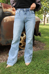 Petra High Rise Super Stretch Wide Leg Jeans with Cuffed Hem