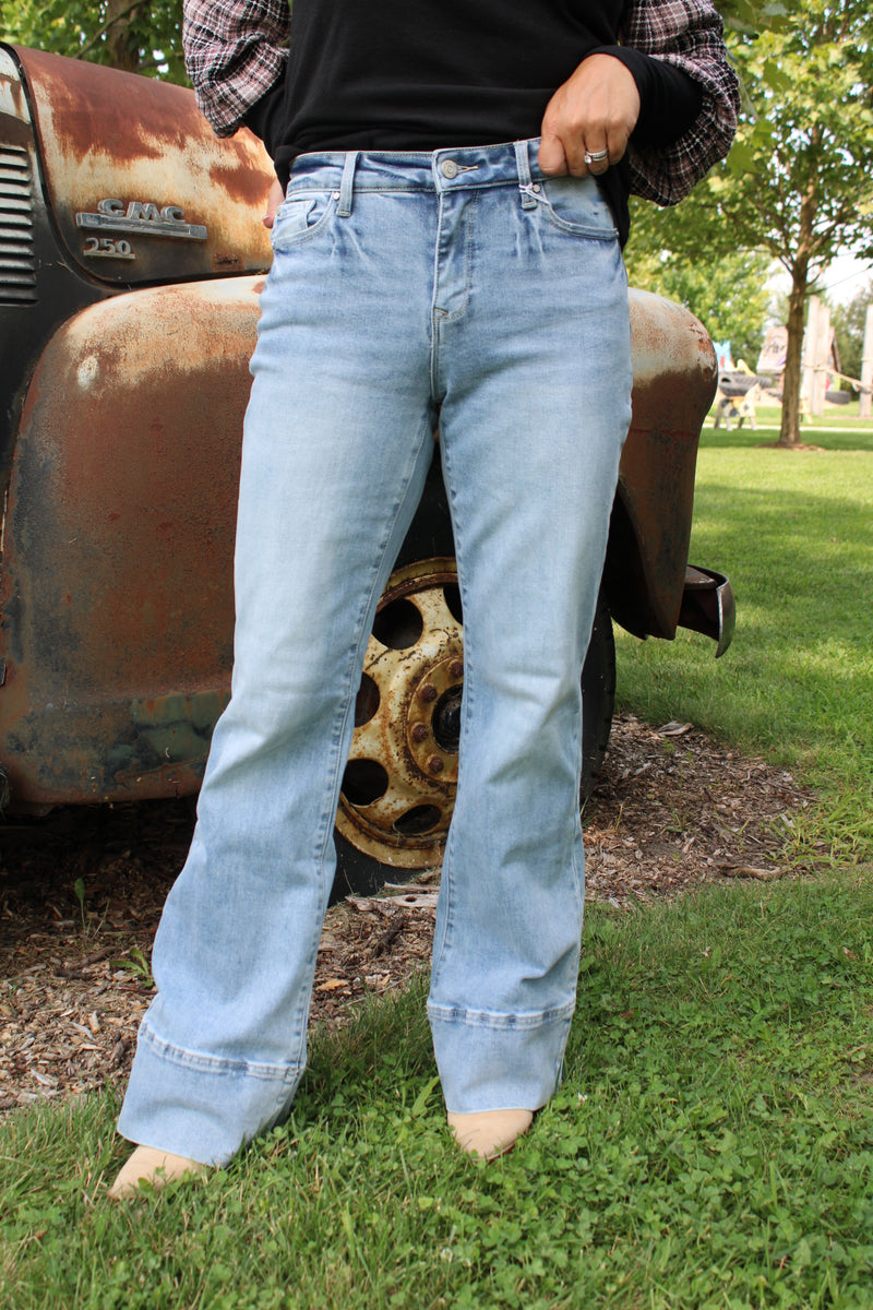 Petra High Rise Super Stretch Wide Leg Jeans with Cuffed Hem