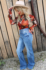 Hearts Aflutter Mock Neck Flare Floral Top
