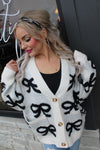You're a Gift Bow Pattern Button Down Knit Cardigan