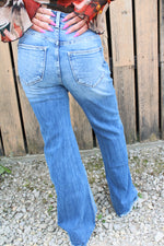 Petra High Rise Stretch Wide Leg Flare w/ Frayed Hem