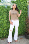 Jelly Jeans Pull On Flares with Knee Slits | White