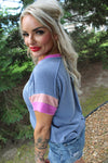 Colorblock Contrast Short Sleeve Top | Denim Blue