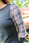 Falling For Plaid Contrast Sleeve Knit Top