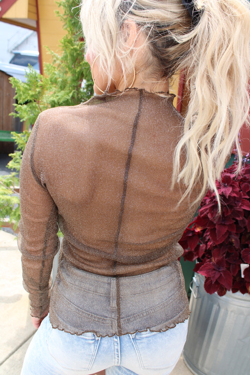 Metallic Mesh Top | Chocolate