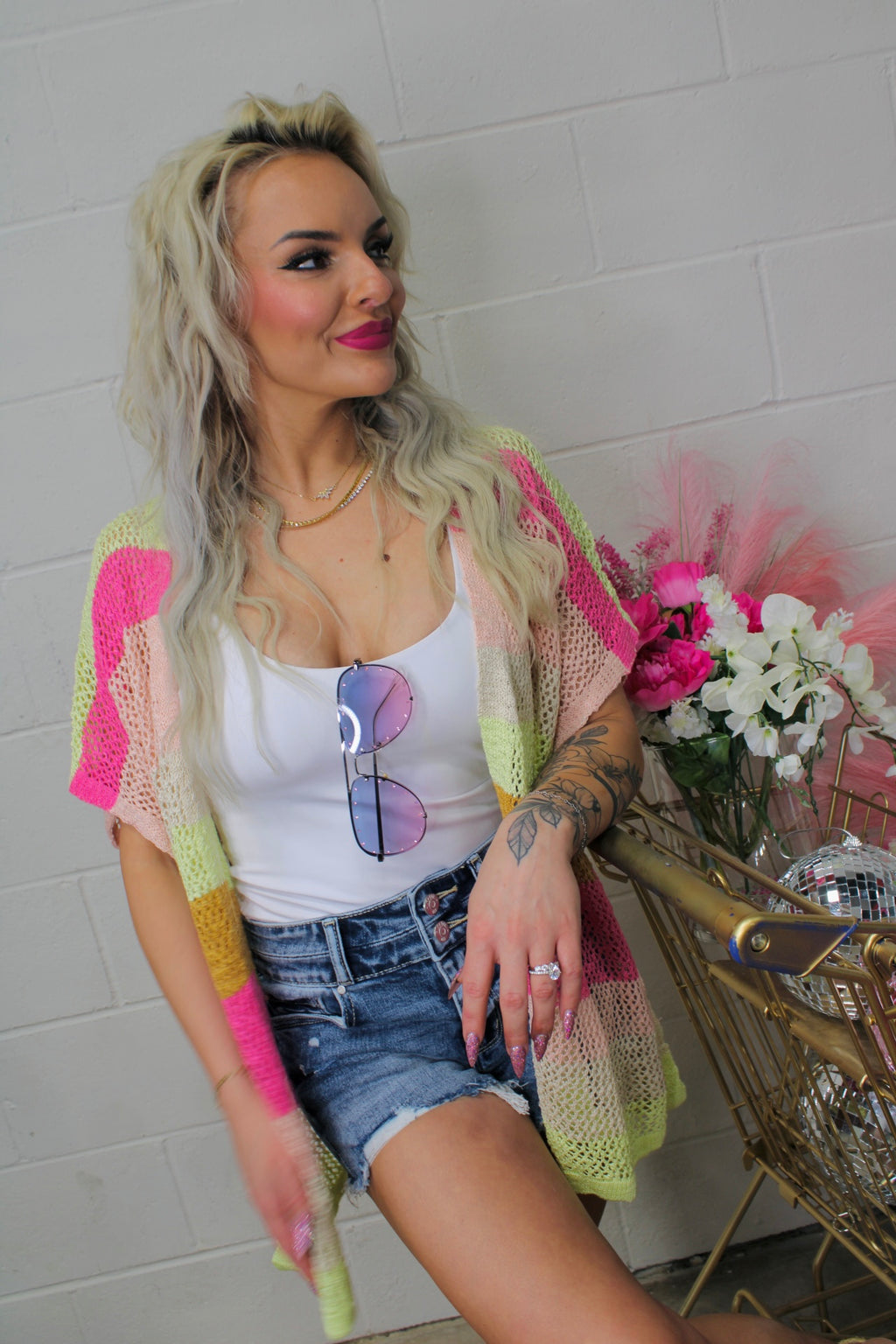 Bright Multicolor Striped Open Knit Cardigan