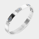 118 Rhinestone Embellished Triple Evil Eye Stainless Steel Bracelet: Gold