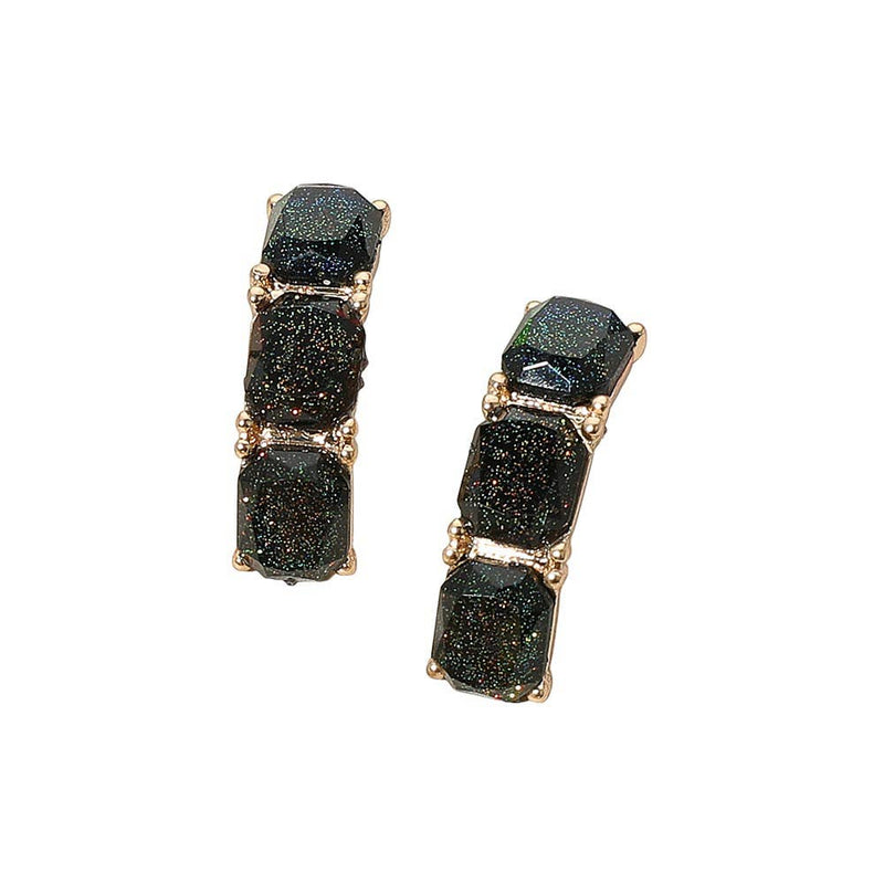 Triple Stone Cluster Earrings: Black
