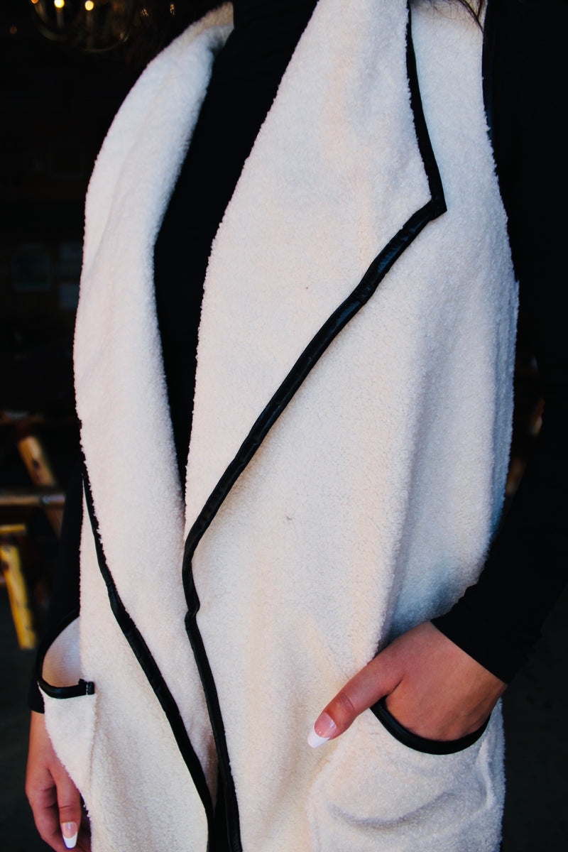 Eiffel Fuzzy Vest with Pleather Trim | Cream