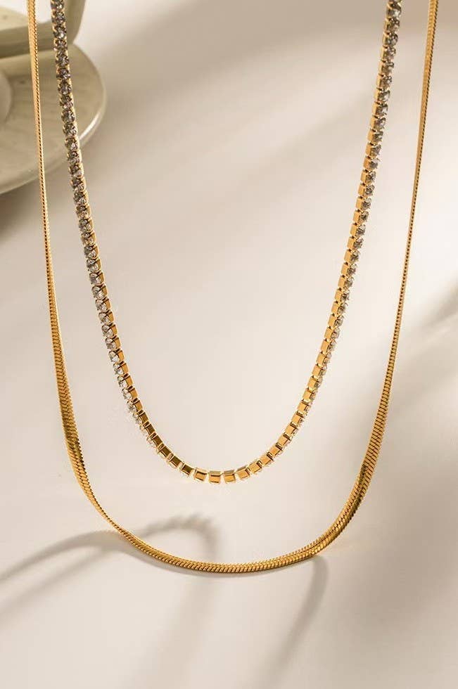 STAINLESS STEEL TARNISH FREE RHINESTONE NECKLACE | GOLD