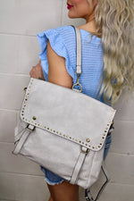 Indigo Backpack w/ Studded Details: Light Grey