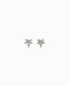 Glitter Texture Bow Earrings Rhinestone Chain Drop: Rhodium