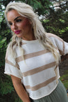 Boxy Silhouette Stripe Lightweight Sweater Top | Taupe