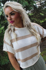 Boxy Silhouette Stripe Lightweight Sweater Top | Taupe