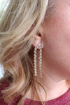 Two Line Linear Rhinestone Holiday Drop Earrings