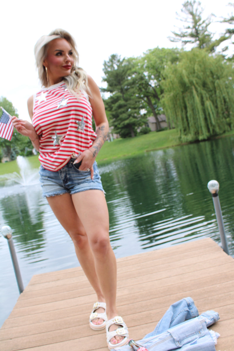 Star Babe Sequin Patch Tank | Red White