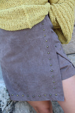 Twill Studded Wrap Skort | Mocha