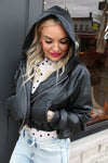 Cropped Hooded Pleather Jacket