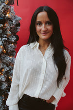 Holiday Spirit Sequin Button-Up Shirt | Cream