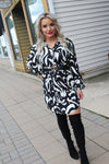 Leaf Printed Poplin Half Button Down Mini Dress