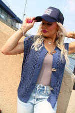 Go Blue Gold Metal Button Sweater | Midnight Blue