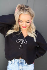 Bow Crystal Cardigan | Black