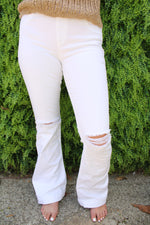 Jelly Jeans Pull On Flares with Knee Slits | White