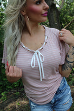 Stripe Contrast Flutter Sleeve Top | Blush