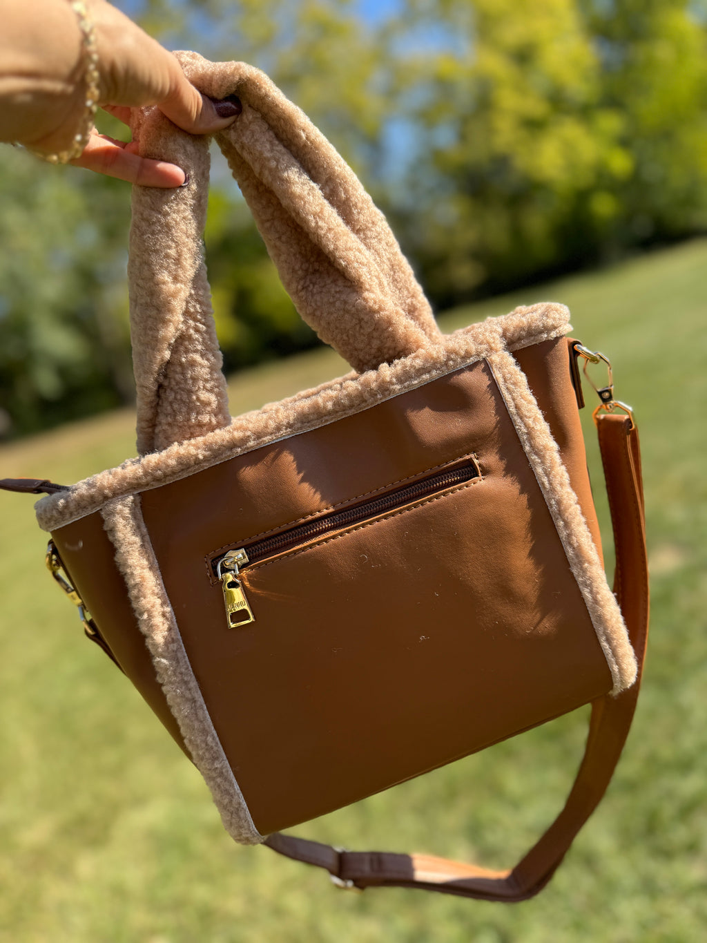 Sherpa Trim Satchel/ Crossbody