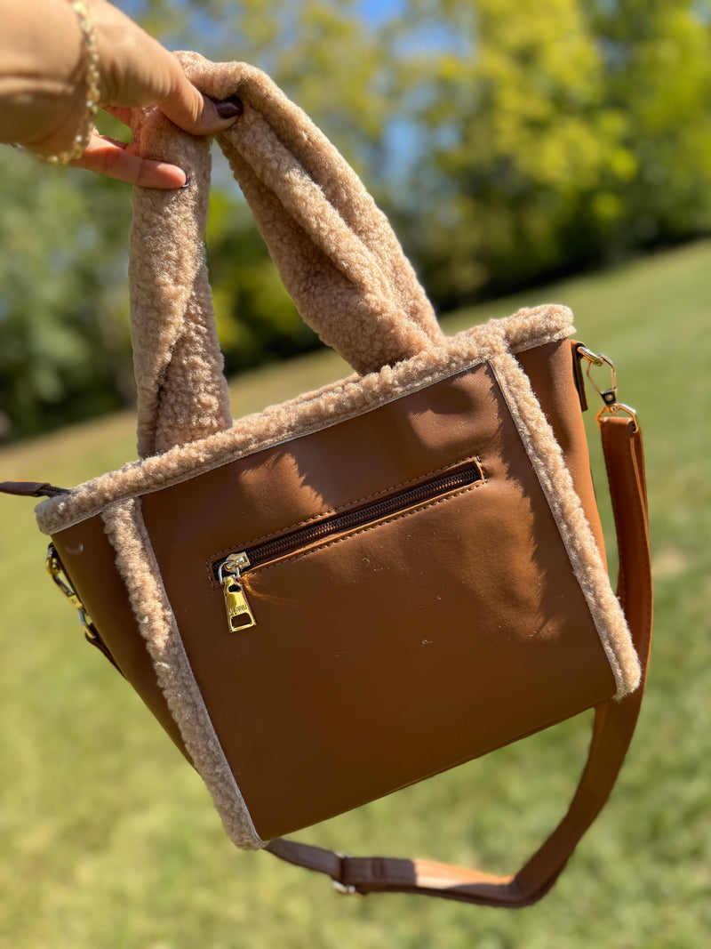 Sherpa Trim Satchel/ Crossbody