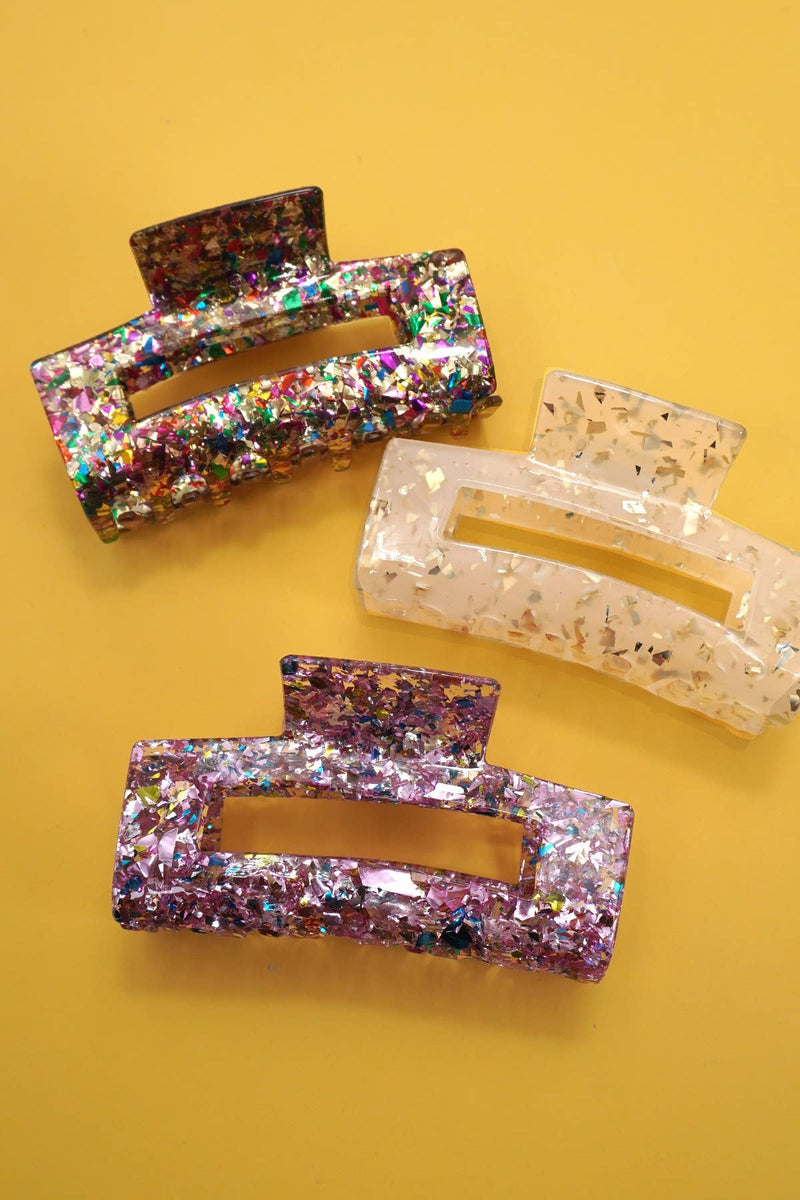 LARGE TRENDY GLITTER RECTANGLE HAIR CLAW CLIPS