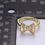 14K Gold Filled Clear CZ Baguette Bow Ribbon Adjustable Ring | O1084