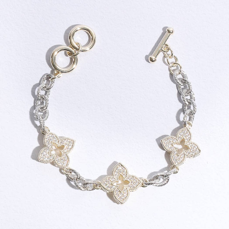 3 Clover Pave Clover Mop Link Bracelet: BKM / ONE SIZE